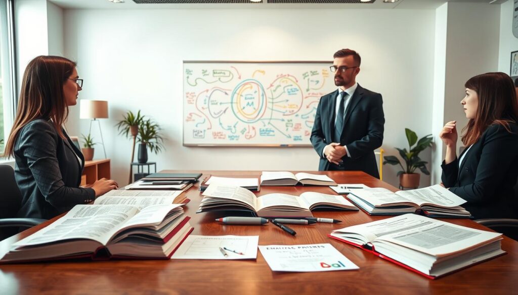 A serene office environment with a large wooden desk at the center, piled with open books and notes on emotional psychology. In the foreground, a professional-looking person in business attire is seen engaging in a thoughtful discussion with a (slightly blurred) colleague, both reflecting focus and intrigue on their faces. In the middle ground, a whiteboard filled with colorful diagrams illustrating the mechanisms of emotional return, featuring arrows and flowcharts that emphasize connection and understanding. The background showcases a well-lit room with soft, natural light filtering through large windows, creating a warm atmosphere. The lens captures the scene from a slightly elevated angle, enhancing the sense of collaboration and intellectual exploration. A serene office environment with a large wooden desk at the center, piled with open books and notes on emotional psychology. In the foreground, a professional-looking person in business attire is seen engaging in a thoughtful discussion with a (slightly blurred) colleague, both reflecting focus and intrigue on their faces. In the middle ground, a whiteboard filled with colorful diagrams illustrating the mechanisms of emotional return, featuring arrows and flowcharts that emphasize connection and understanding. The background showcases a well-lit room with soft, natural light filtering through large windows, creating a warm atmosphere. The lens captures the scene from a slightly elevated angle, enhancing the sense of collaboration and intellectual exploration.