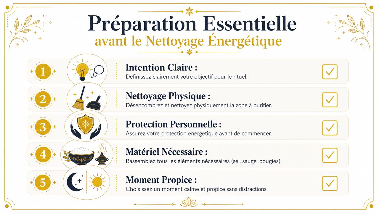 Nettoyage énergétique maison: le guide pour purifier son Une liste de cinq étapes essentielles à suivre pour bien préparer un nettoyage énergétique de la maison.
