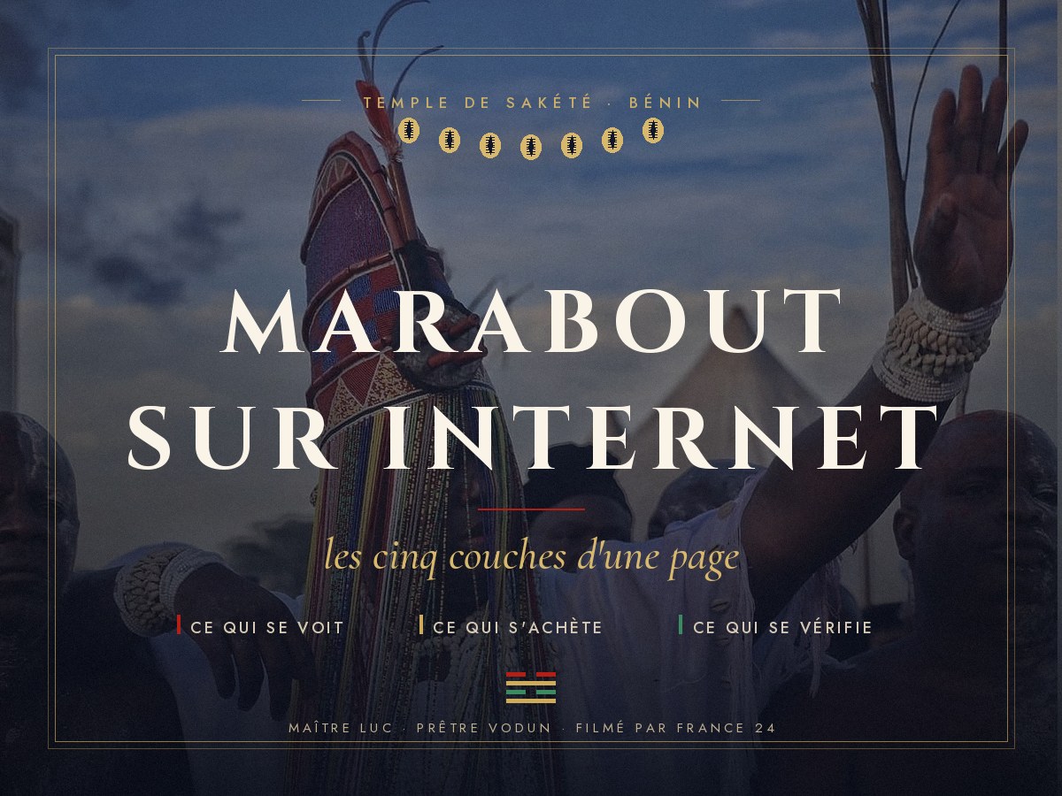 Marabout sur internet : les cinq couches d'une page, par Maître Luc au temple de Sakété.